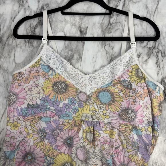 Gap Maternity Modal Floral Nursing PJ Dress Size XL Stretch Snaps Lace Shelf Bra - Picture 3 of 9